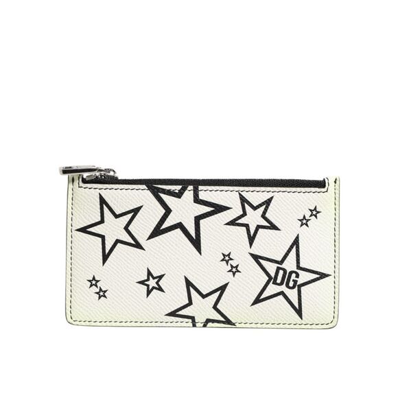 Dolce & Gabbana White Leather Douphin DG Logo Star Print Card Holder Women's